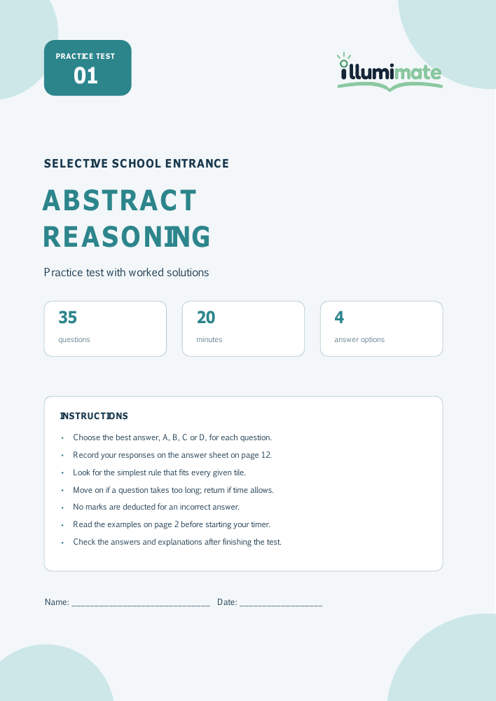First-page preview of Abstract Reasoning Practice Test 01