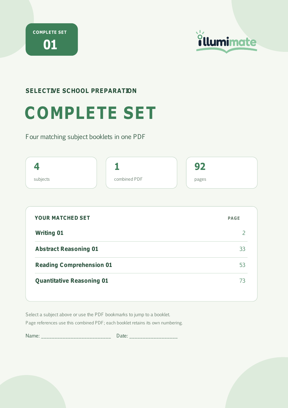 Cover of Complete Set 01, combining the four matching subject booklets