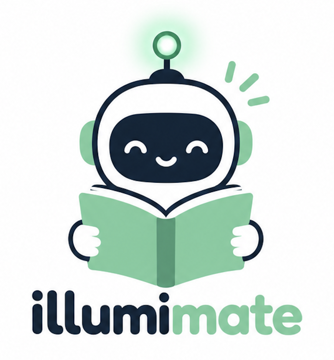 illumimate logo: a smiling robot reading a green book