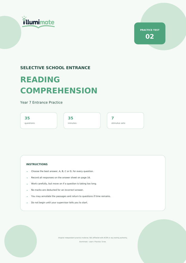 First-page preview of Reading Comprehension Practice Test 02